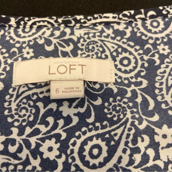 Ann Taylor Loft Aztec Long Sleeve Romper Sz 6 Navy Blue Geo Print Pockets - Picture 2 of 12